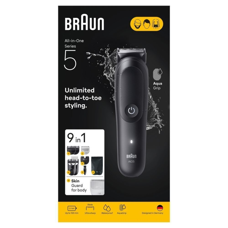 Braun Personal Care AIO5540 All-in-One Series 5, 9-in-1 Groomingset,  ultrascharfe Klinge, Körpertrimmer, Bodygroomer Kit