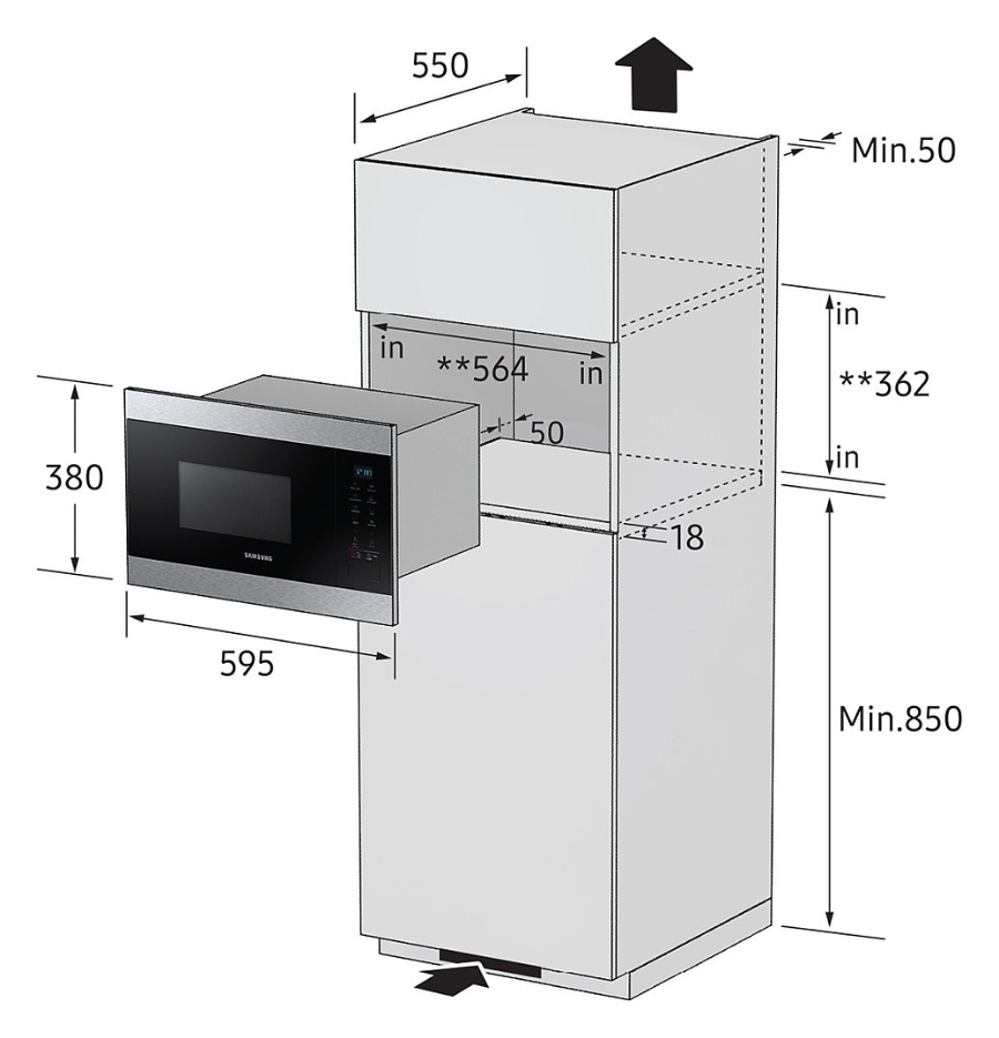 Samsung MS22M8074AT/EG Einbaumikrowelle 22L Automatikprogramm,  Touch-Control-Bedienung, Uhrzeitanzeige, Auftaufunktion, 