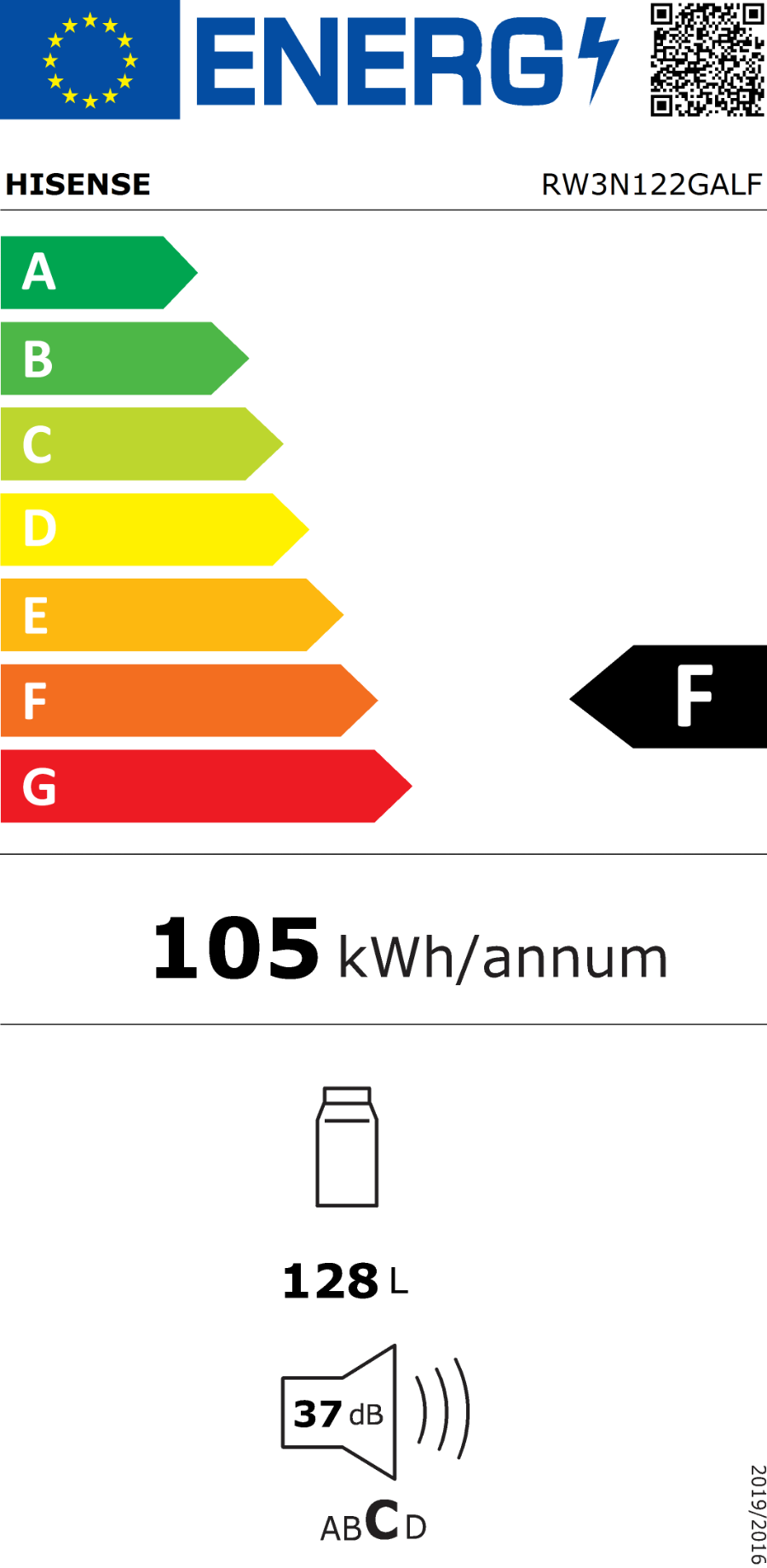 Hisense RW3N122GALF Weinkühlschrank  128l für 46 Flaschen á 0.75l, 2 Temperaturzonen