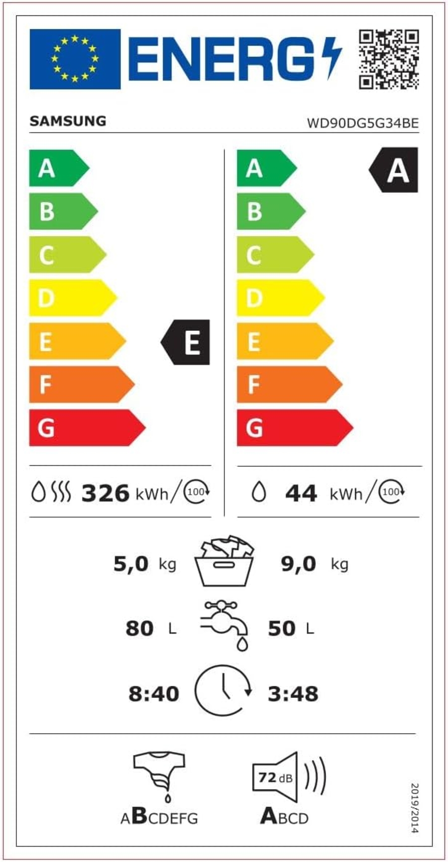 Samsung WD90DG5G34BEEG Waschtrockner SLIM 9kg/ 5kg  