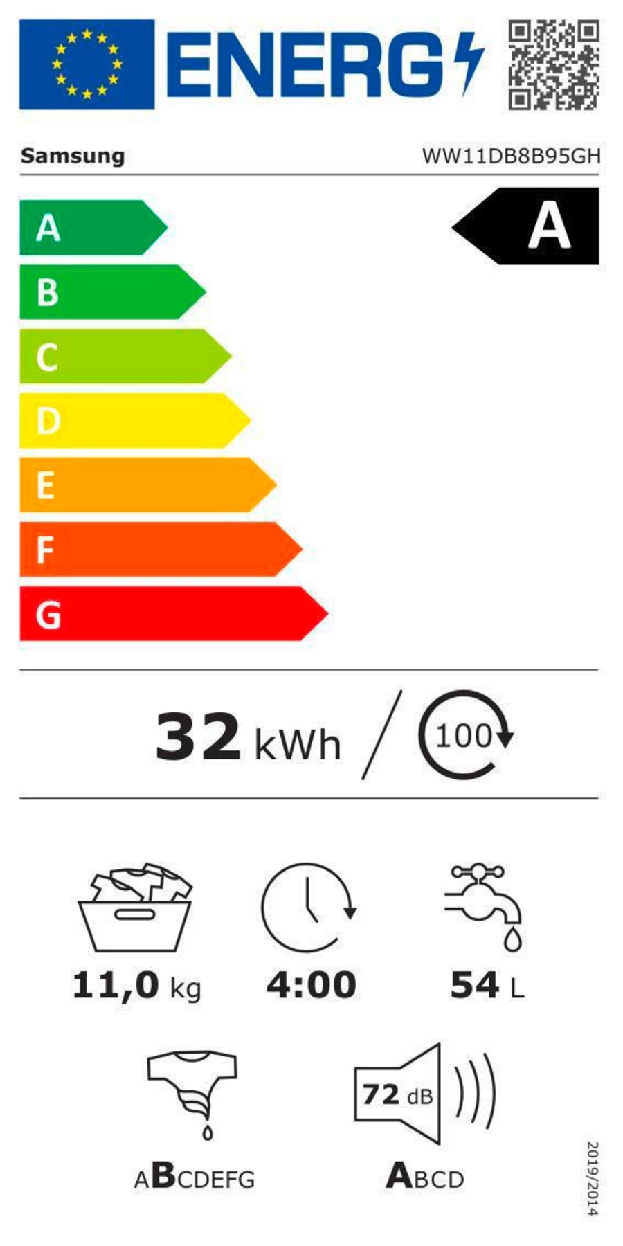 Samsung WW11DB8B95GHU3 Waschmaschine STand 11 kg 1400 U/min 