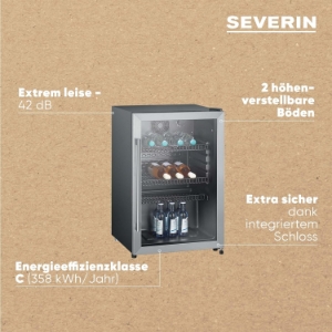 Severin FKS 8840 Getränkekühlschrank, 118 L, 56 Flaschen, Schloss Edelstahl-Edelstahl-