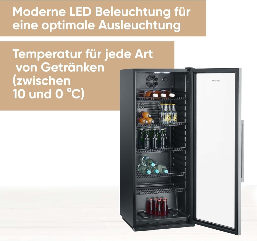 Severin FKS 8841 Getränkekühlschrank, 237 L, Glastür, Airflow  