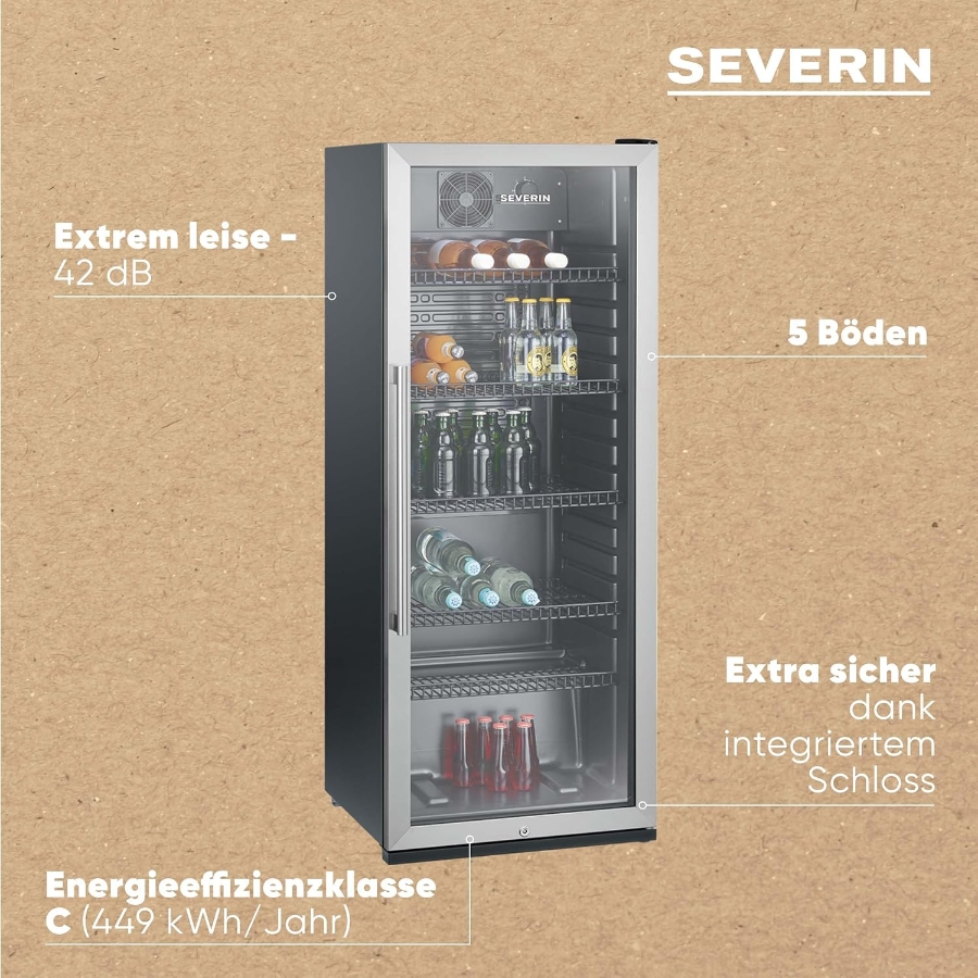 Severin FKS 8841 Getränkekühlschrank, 237 L, Glastür, Airflow  