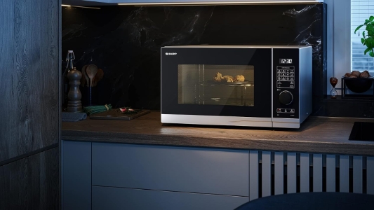 Sharp YC-PC254AE-S Mikrowelle, 900 W, 25 L, 1200 W Grill Elektronik, Heißluft, Doppelgrill, inox