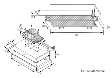 bkitchen DU 6-60 Flach-Dunstabzugsh, 60 cm, Inox, 70 W Motorleistung Luftstrom min./max.: 228 m³/h / 260 m³/h