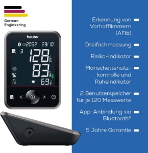 Beurer BM 64 Oberarm-Blutdruckmessgerät Schwarz-Grau 