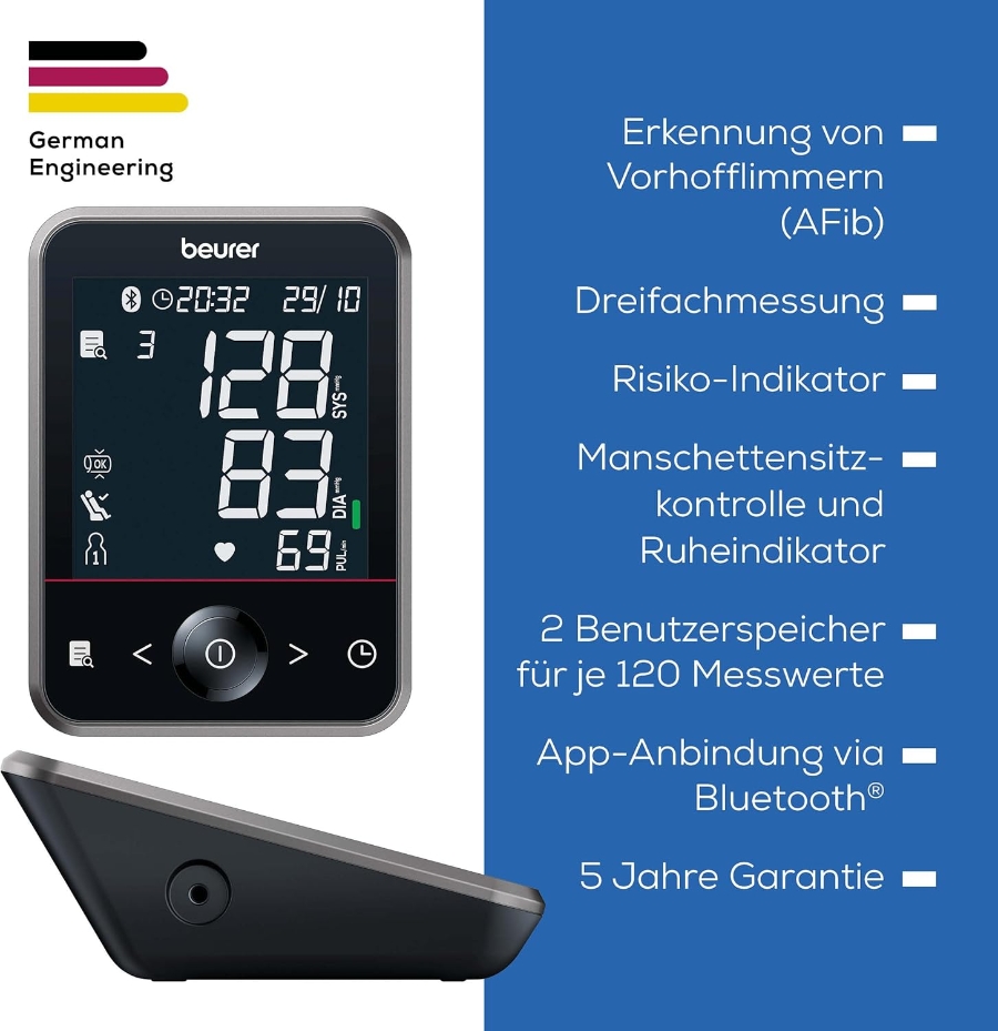 Beurer BM 64 Oberarm-Blutdruckmessgerät Schwarz-Grau 