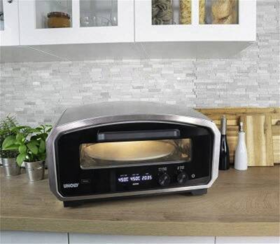 Unold 68916 Pizzaofen Enzo edelstahl/schwarz, 2.100 Watt, für Pizzen bis ca. Ø 32cm
