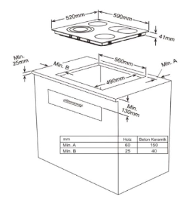 bkitchen E-KF 72.1 Kochfeld, 60cm, Glaskeramik, 4 Felder Touchbedienung