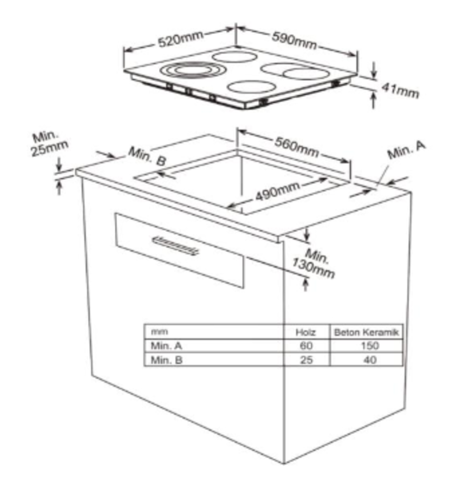 bkitchen E-KF 72.1 Kochfeld, 60cm, Glaskeramik, 4 Felder Touchbedienung