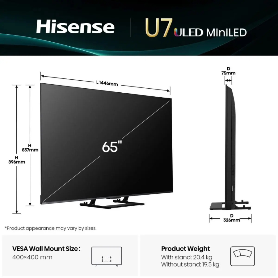Hisense 65U7Q Fernseher ULED MiniLED Smart TV 4K 144 Hz  