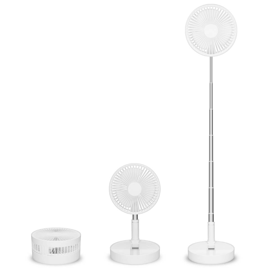 Trebs 99380 Tragbarer, flexibler Tisch- und 20-cm-Sockelventilator mit Li-Ionen-Akku Weiß