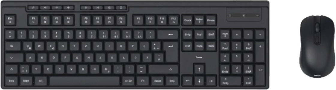 Hama 173056 Funktastatur mit Maus "WKM-200", kabellos, 8  Media-Tasten, Schwarz