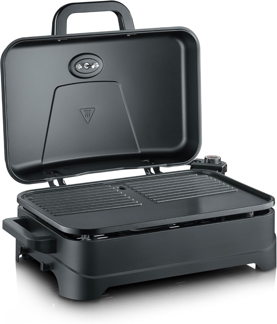 Severin PG 8597 Tischgrill  Elektro-Grill für Balkon 2300W BBQ Grill mit Haube ,max 230 °C matt-schwarz