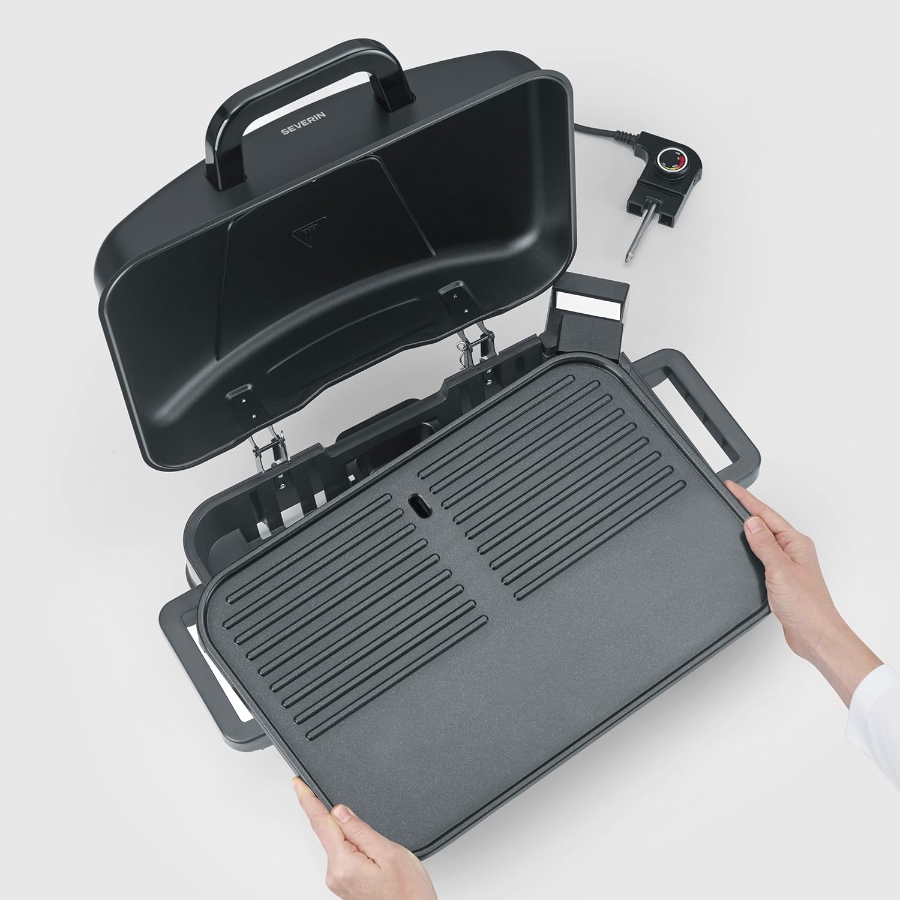 Severin PG 8597 Tischgrill  Elektro-Grill für Balkon 2300W BBQ Grill mit Haube ,max 230 °C matt-schwarz