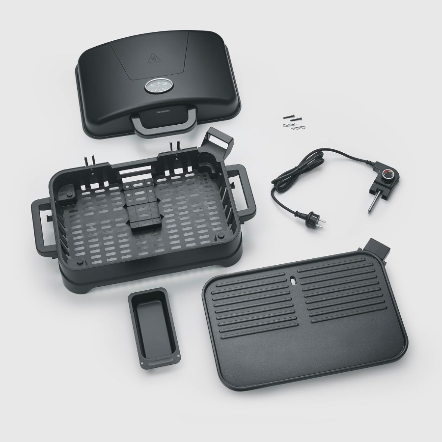 Severin PG 8597 Tischgrill  Elektro-Grill für Balkon 2300W BBQ Grill mit Haube ,max 230 °C matt-schwarz