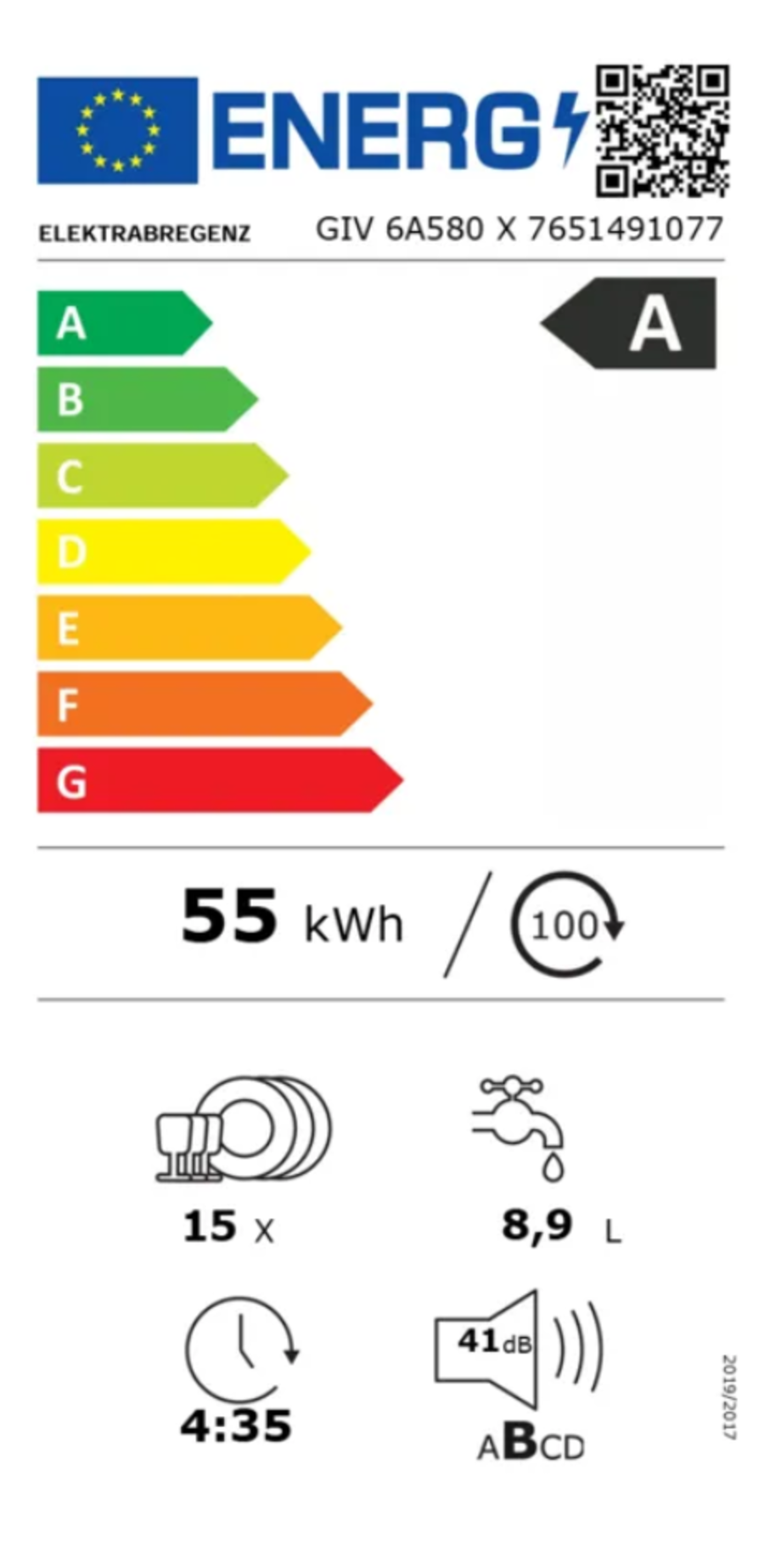 Elektrabregenz GIV6A580X Geschirspüler Einbau 60 cm vollintegriert 