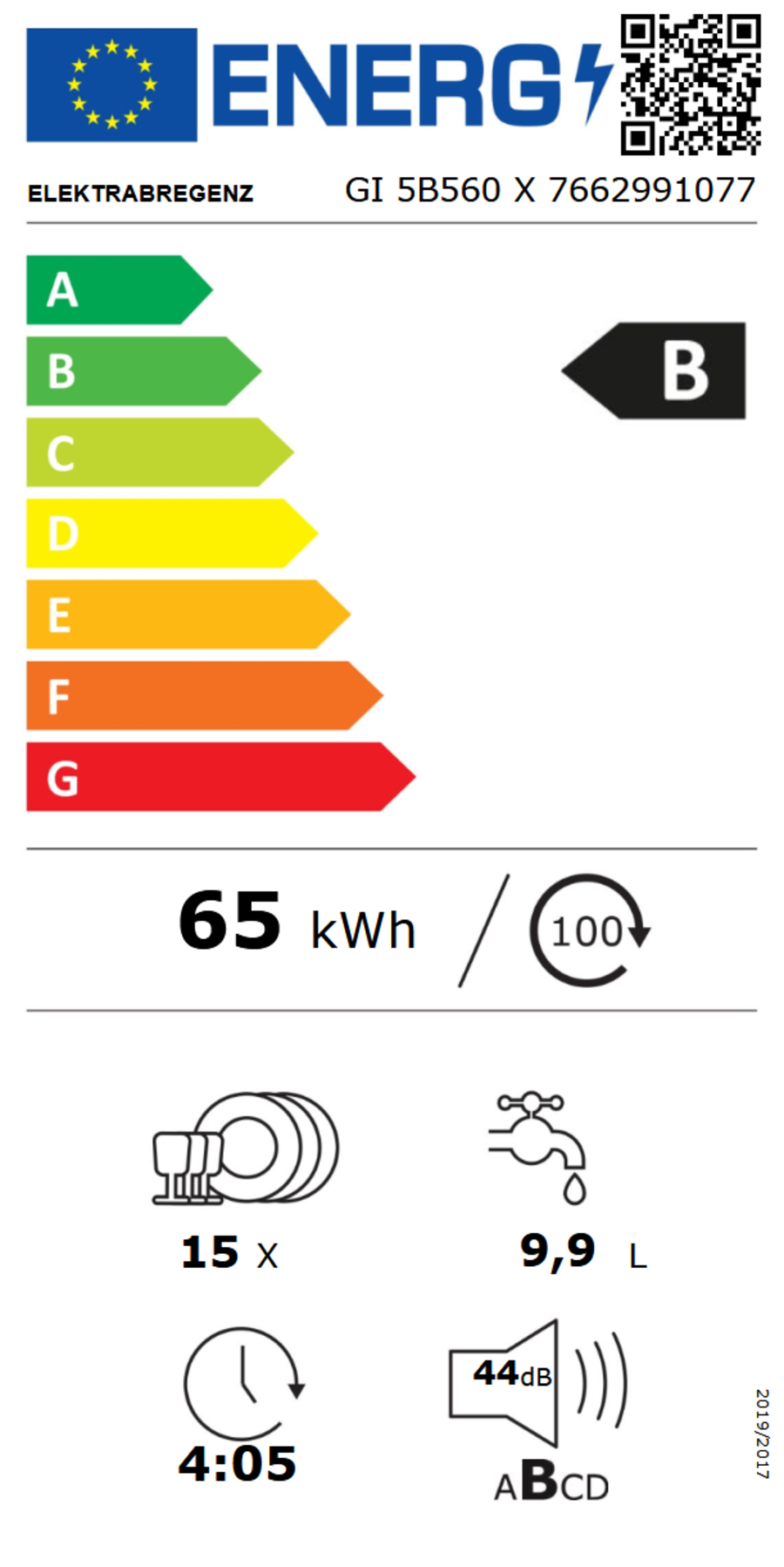Elektrabregenz GI 5B560 X Geschirrspüler Einbau 60 cm teilintegriert 