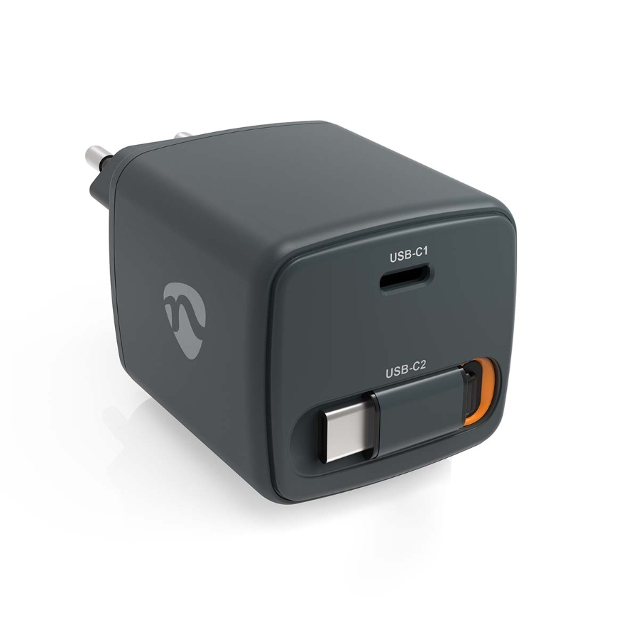 Nedis WCHARC30WBK  Netzladegerät Mit einziehbarem Kabel | 30 W | GaN | PD3.0 30W | 1.5 / 2.0 