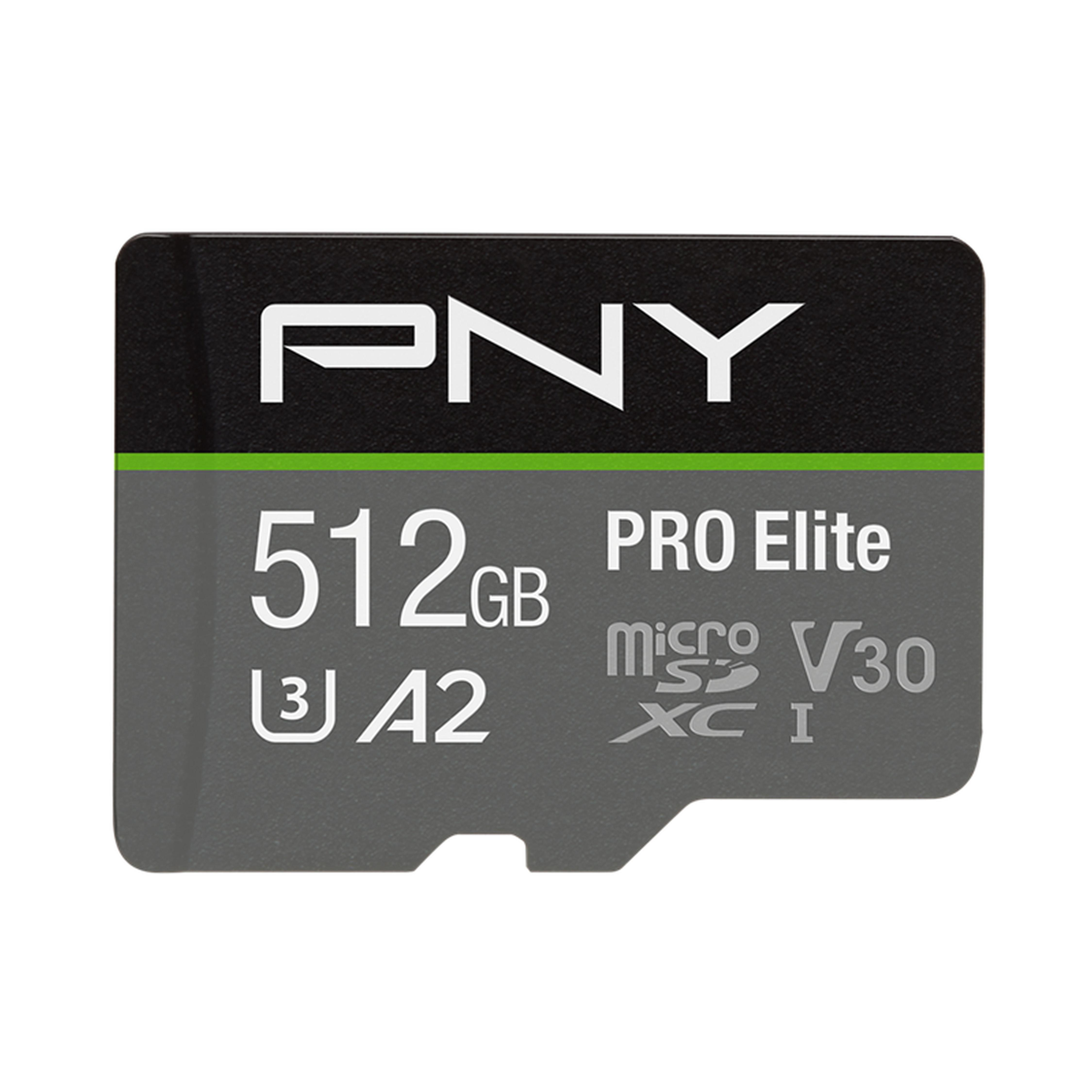 PNY Pro Elite R100/W90 microSD XC Speicherkarte 512GB Kit UHS-I U3, A2, Class 10 (P-SDUX512U3100PRO-GE) 
