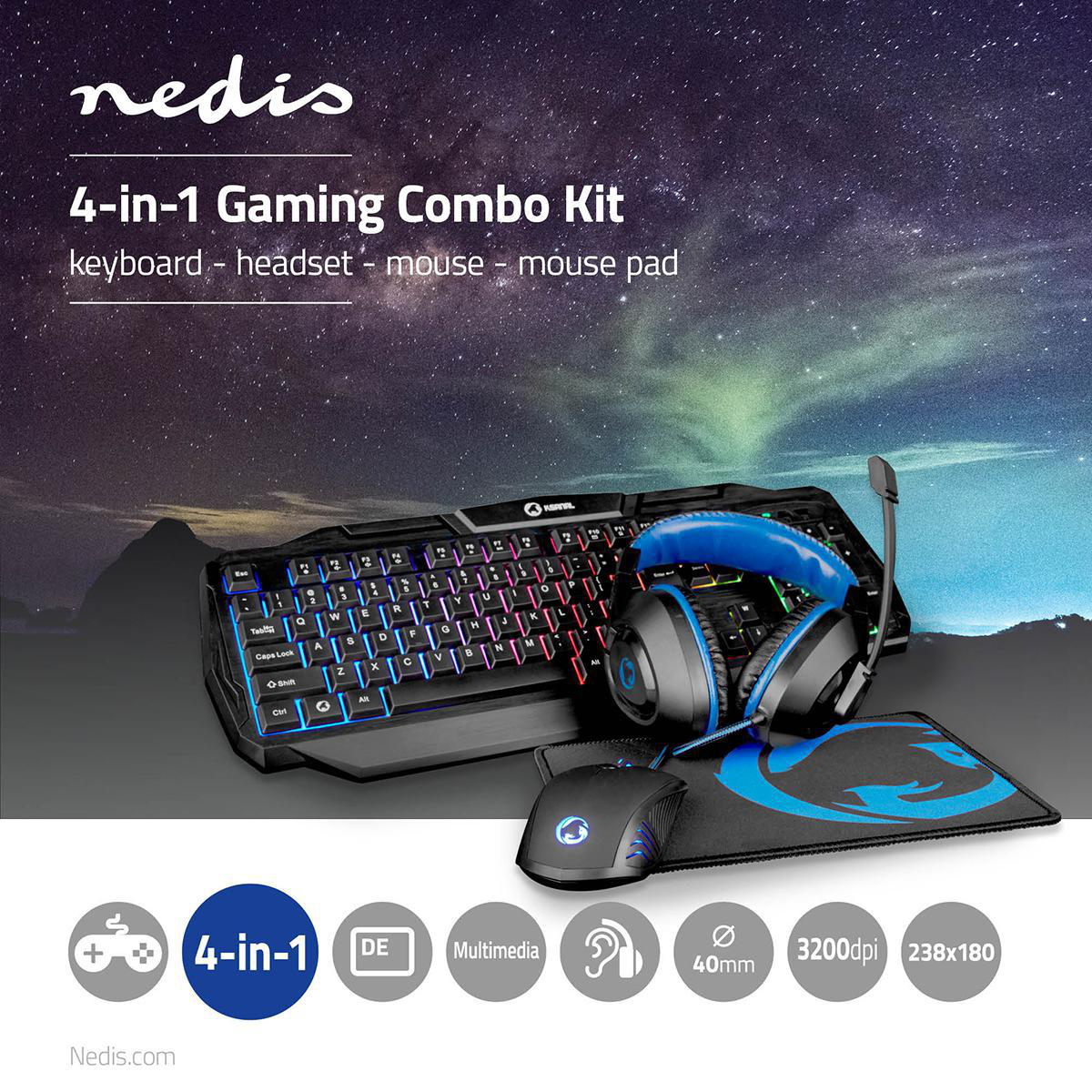 Nedis GCK41100BKDE  Gaming Combo Kit 4 in1  DE Layout