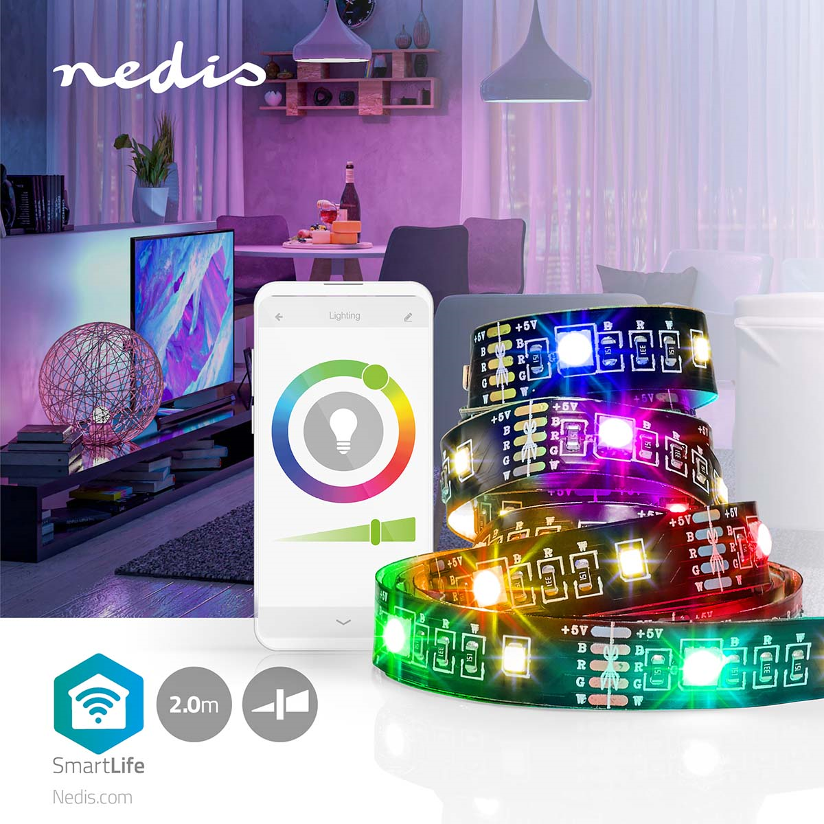 Nedis BTLS20RGBW Smartlife Full Color LED-Streifen Android™ / IOS Bluetooth | RGB / Warmweiss | 2000 mm |