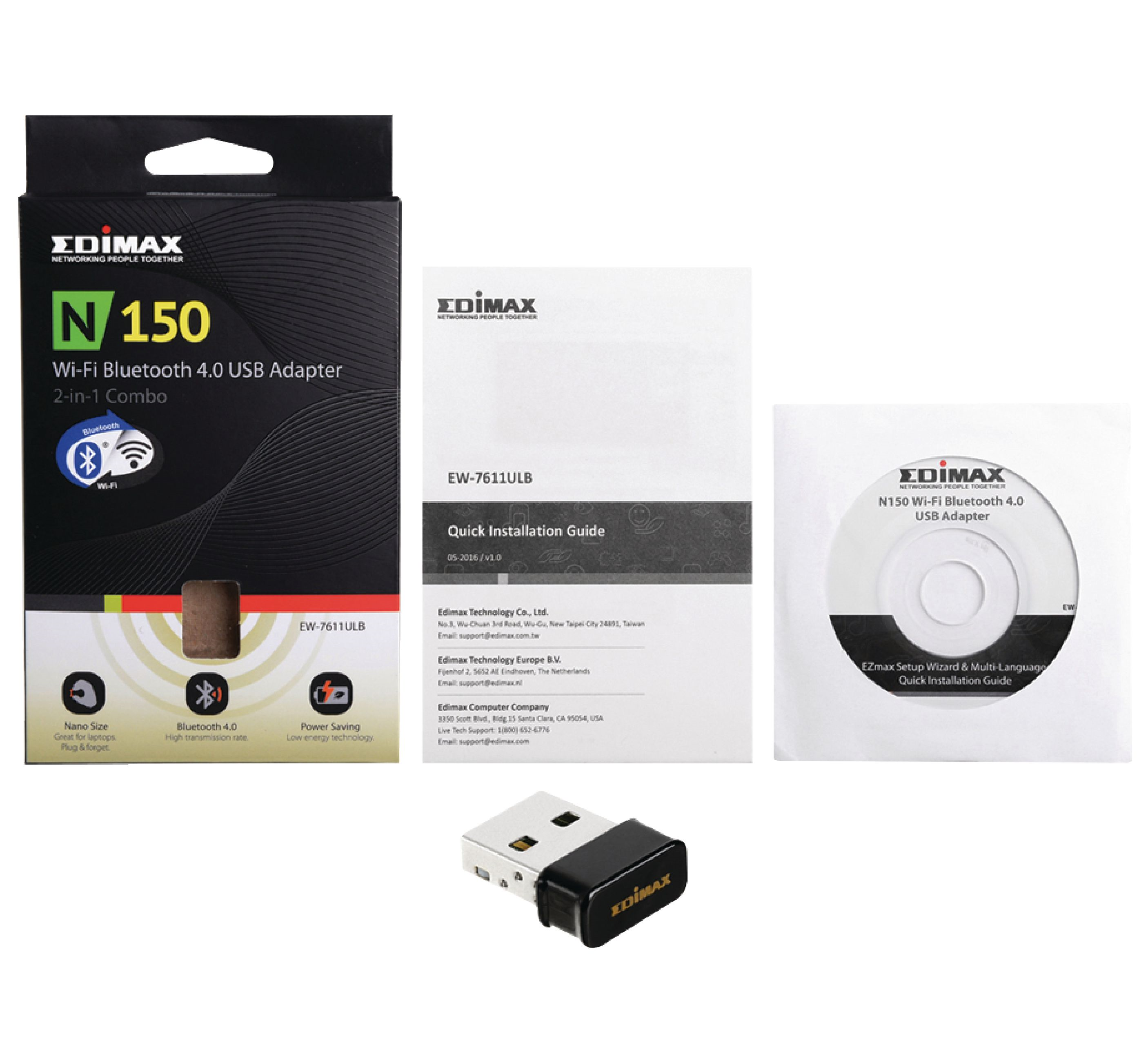 Edimax EW-7611ULB 2-in-1 N150 Wi-Fi & Bluetooth 4.0  Nano-USB-Adapter 2,4 GHz Schwarz