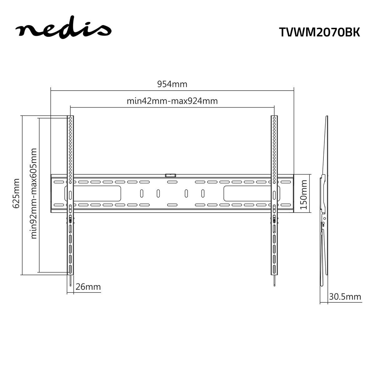 Nedis TVWM2070BK Feste TV-Wandhalterung 60-100 " maximal unterstützes Bildschirmgewicht: 75 kg,Minimaler Wandabstand 