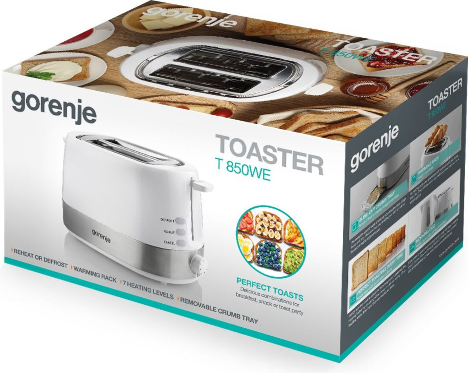 Gorenje T850WE Toaster 800W weiß, edelstahl 2 Toastscheiben 685813