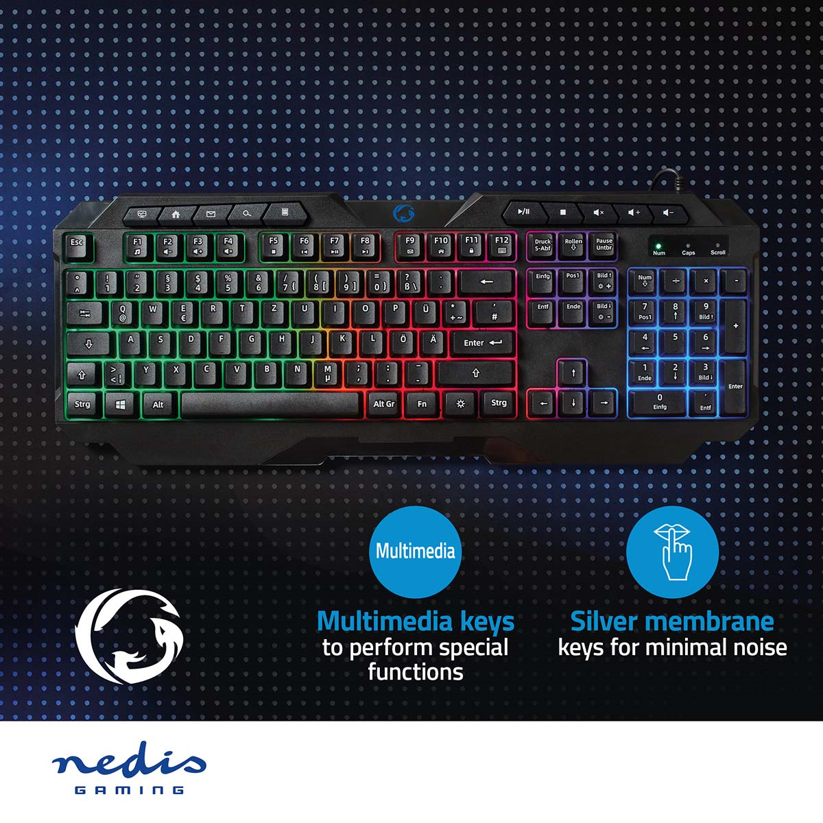 Nedis GKBD110BKDE Wired Gaming Keyboard USB Type-A | Folientasten | LED | QWERTZ | DE-Layout 