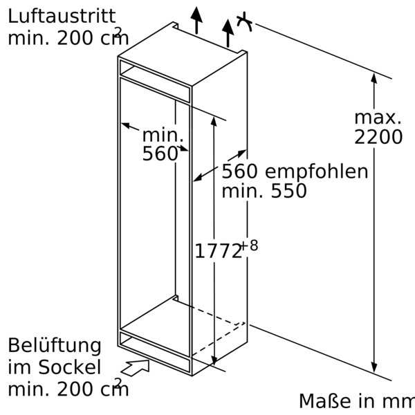 Bosch KIF81PFE0  Einbau-Kühlschrank 289l Festtür davon 83l Kaltlagerzone (0°C) 