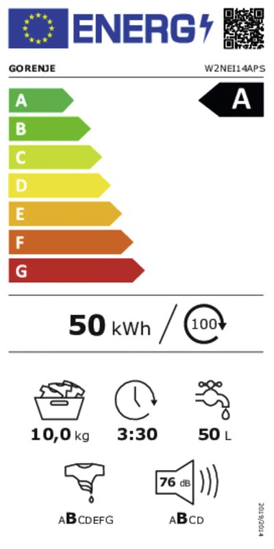 Gorenje W2NEI14APS Energieeffizienzklasse: A, Fassungsvermögen: 10 kg