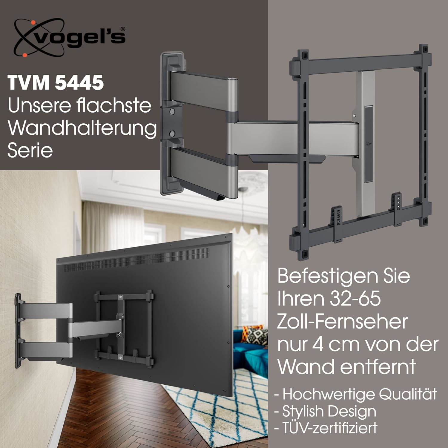 Vogel`s TVM 5445 Elite Wandhalterung Schwarz VESA-Befestigungslöcher: 100x100mm bis zu 400x400mm