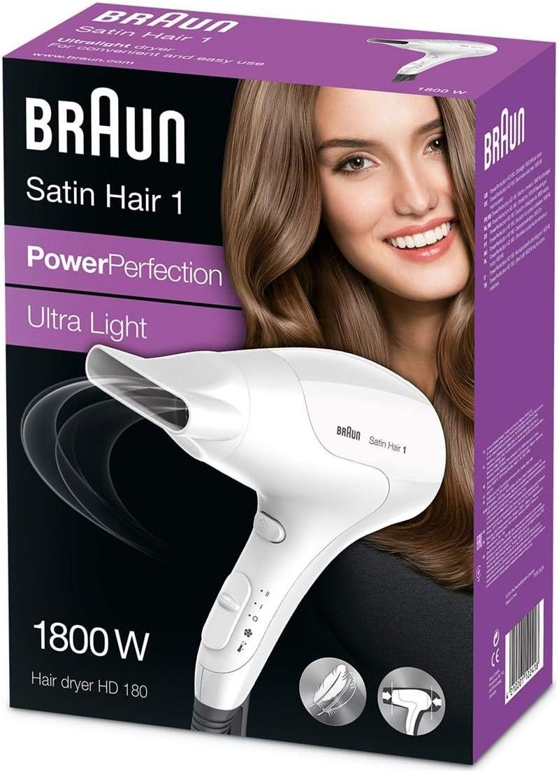 Braun Haircare HD180E Haartrockner, 1800W, 2 Leistungsstufen, Infrarot-Wä Weiss